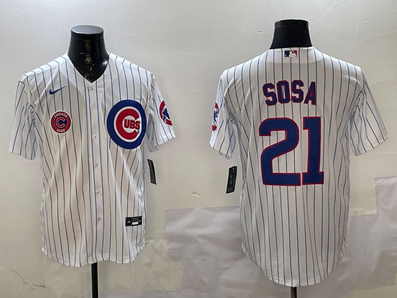 Men Chicago Cubs 21 Sosa White Stripe Game 2025 Nike MLB Jersey style 3
